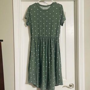Green Midi Dress With White Polka Dots
